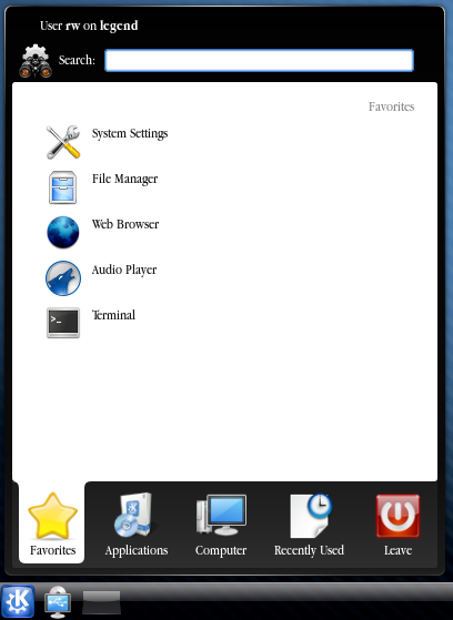 The KDE 4.2 Kickoff Launcher showing the Favorite tab.